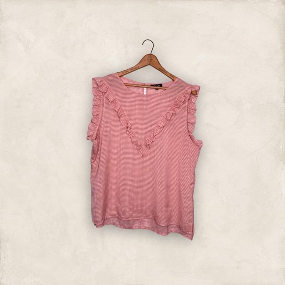 1.State Size XL Revolve Pink Sheer Gingham Check Ruffle Detail Trim Blouse Top - Picture 2 of 5